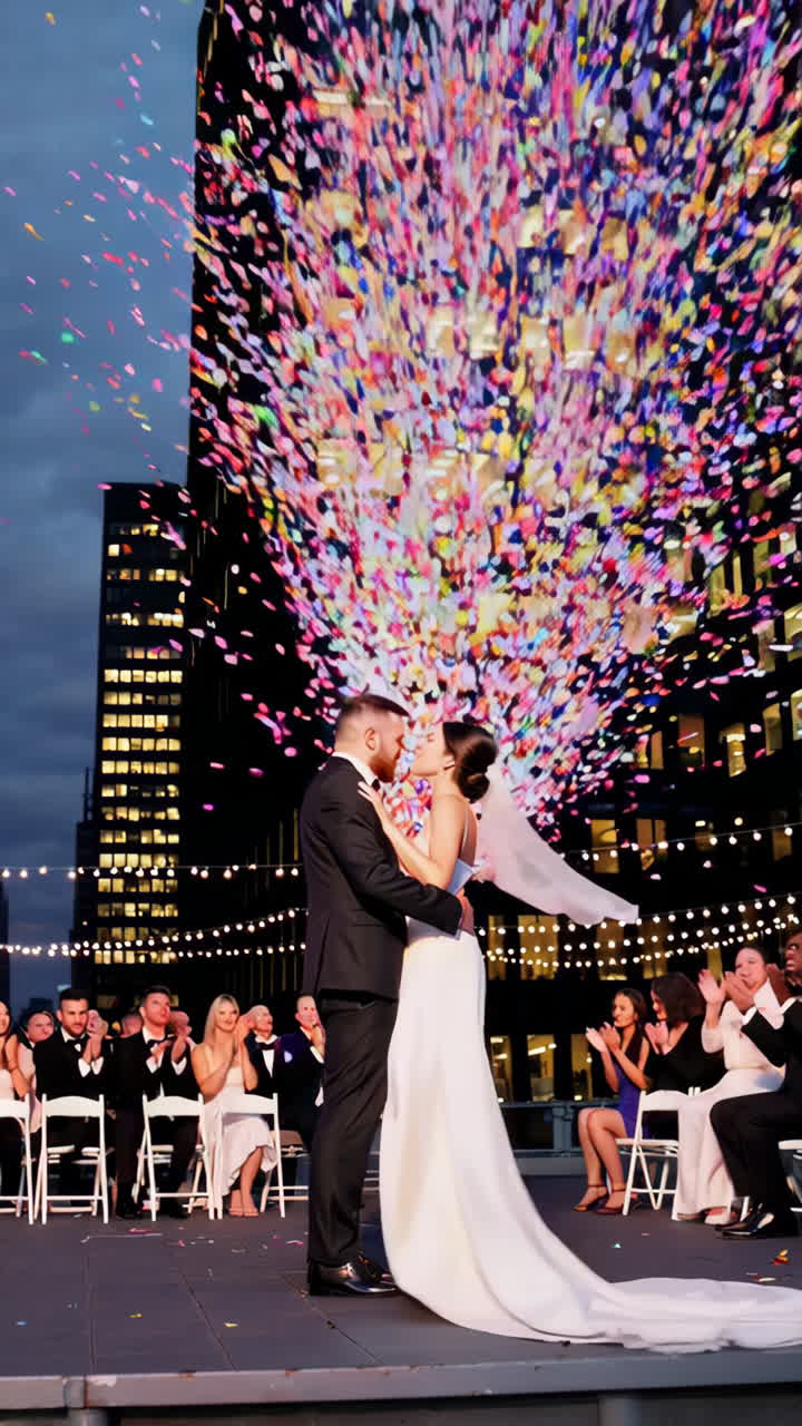 Rooftop Wedding Ceremony with Confetti Celebration