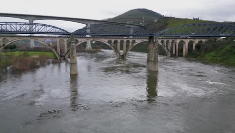 multiple arch bridges over the douro river - aerial