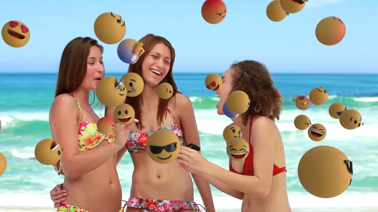 친구들이 셀카를 찍고 있는 이모지 아이콘