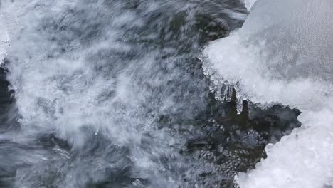 river flowing past ice covered rocks