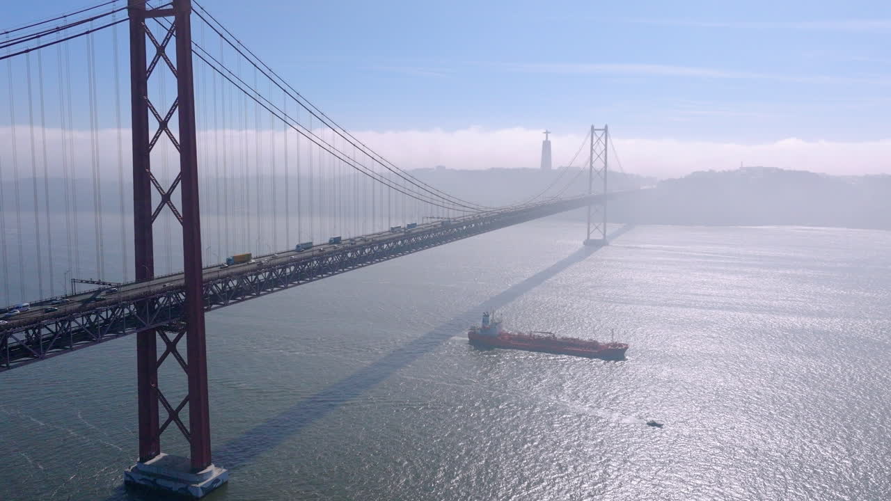 Aerial View of the 25 de Abril Bridge in Lisbon, Portugal