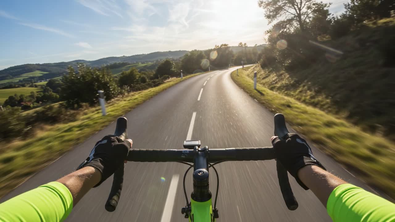 Capturing the Thrill of Cycling: A Journey Through Scenic Roads bathed in Golden Sunlight, Showcasing the Adventure and Freedom of Biking Enthusiasts