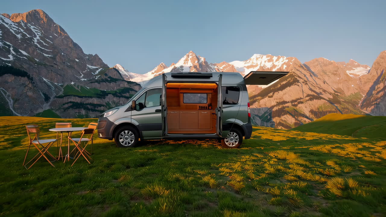 Camper Van Parked in a Scenic Mountain Landscape