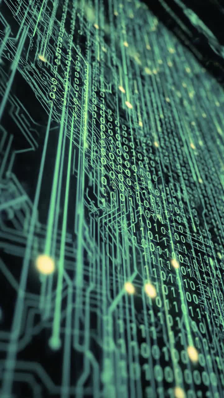 Green Digital Data Flowing on Abstract Circuit Board