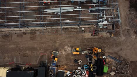 ALDI-supermarket-construction-building-site-aerial-view-looking-down-over-industrial-framework-development