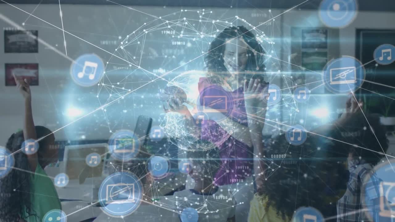 animación de conexiones entre maestras caucásicas y clases de alumnos diversos