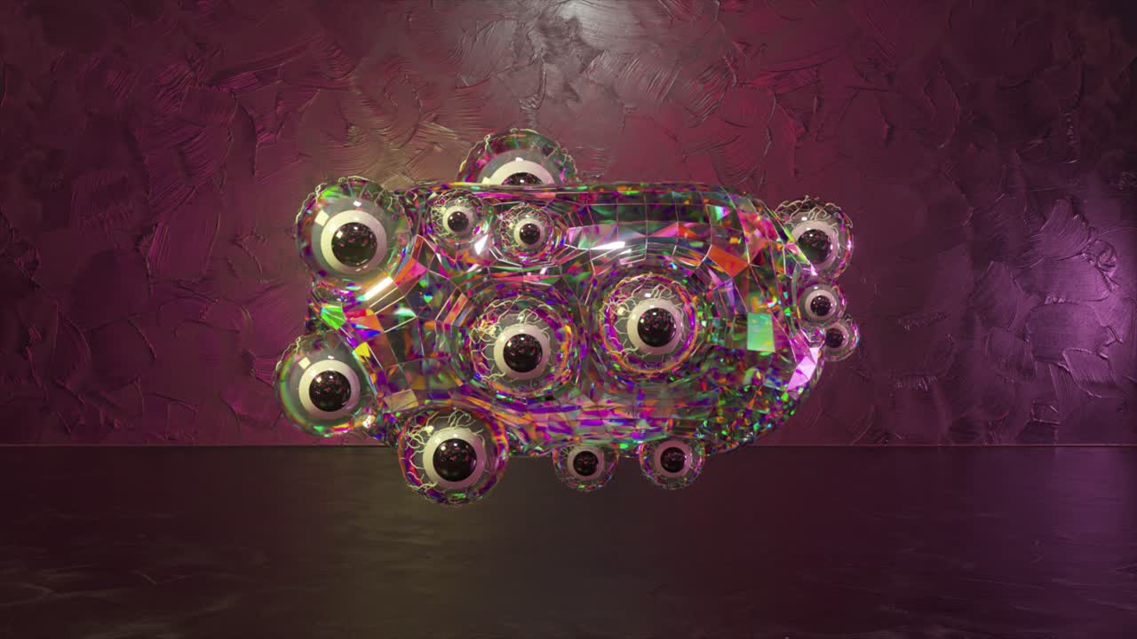 눈이 있는 크리스탈 구조의 추상 3d 렌더링