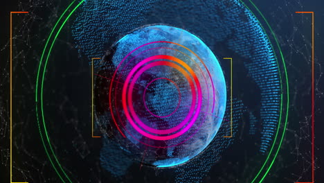 animación de la red de conexiones y escaneo de alcance sobre el globo giratorio sobre fondo azul