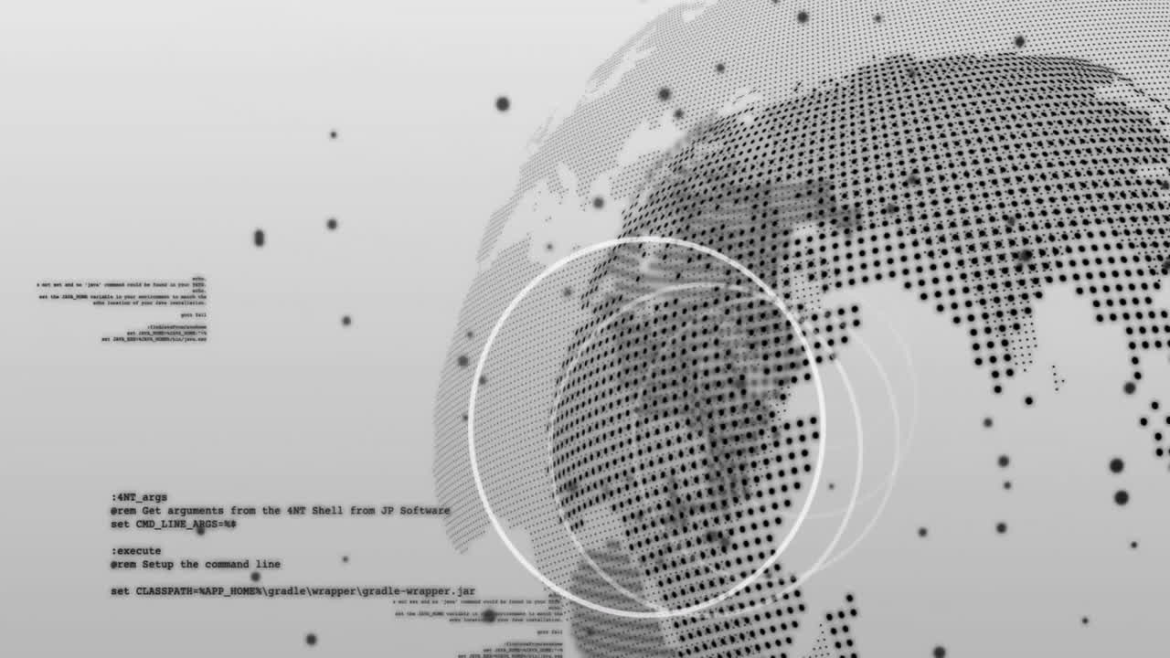 Digital globe with binary code and data processing animation over continents