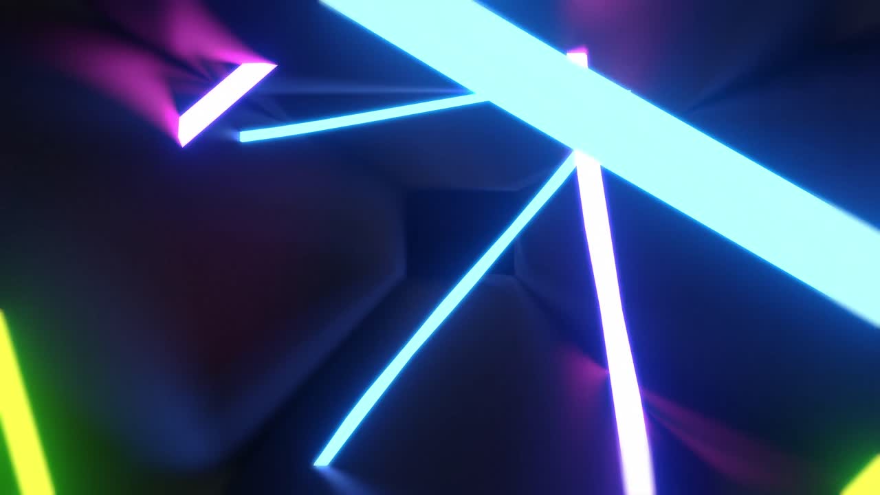 animación de líneas de luz de neón multicolores que parpadean sobre un fondo negro