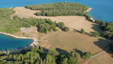 drone shot of the beautiful and historic islands of brijuni in the adriatic sea