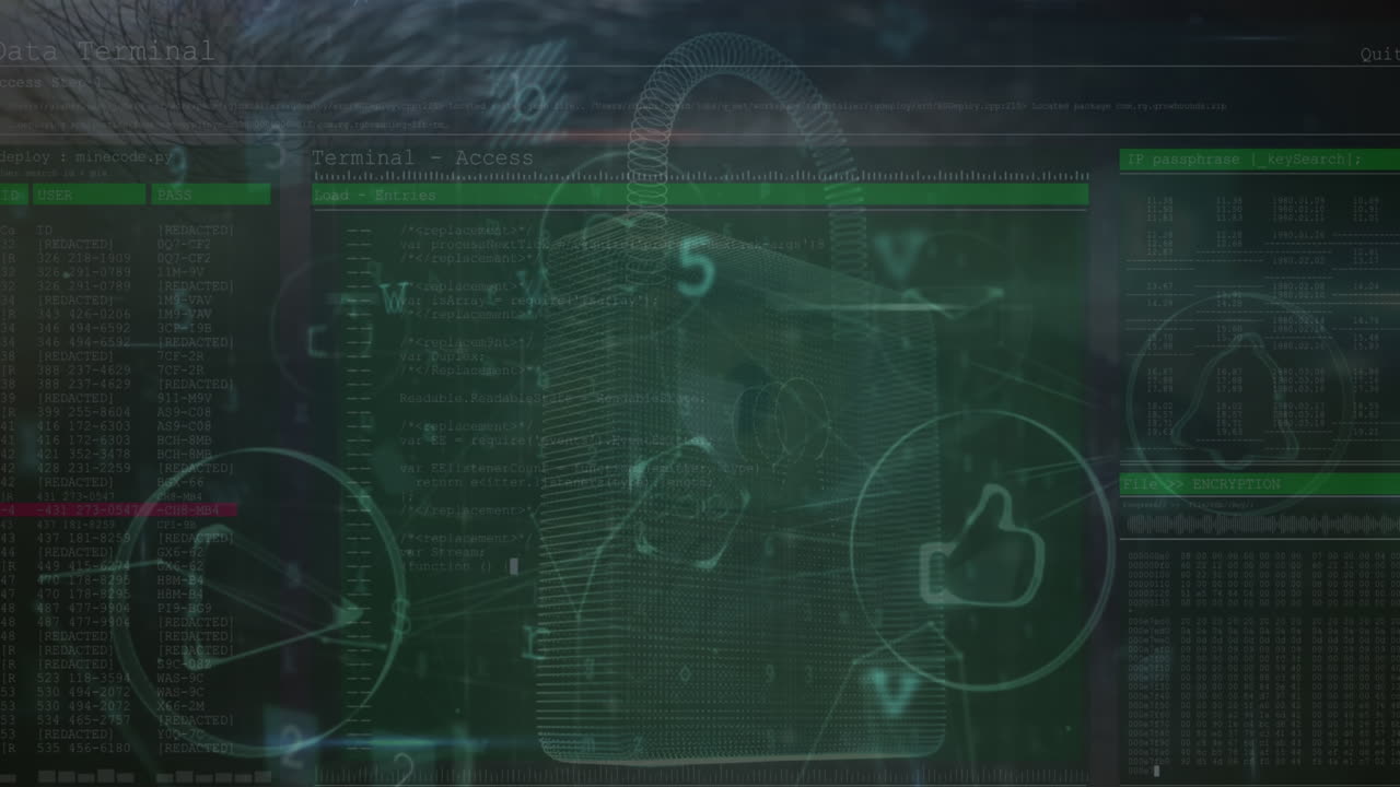 Animation of data processing over black background