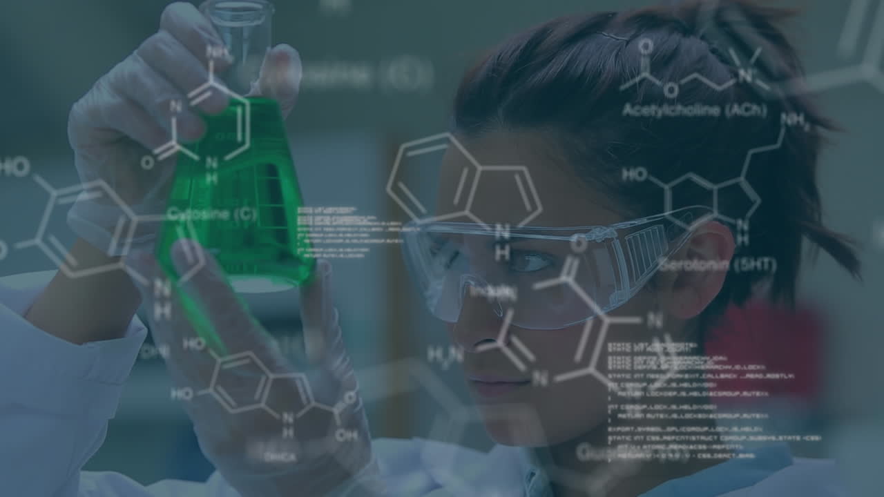 animación del procesamiento de datos sobre una científica biracial