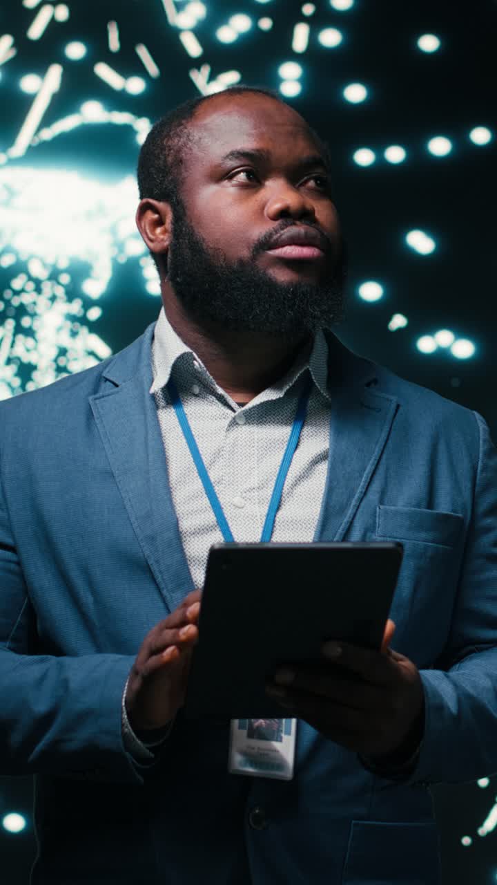 Vertical video Computer scientist optimizes neural network neurons map with tablet