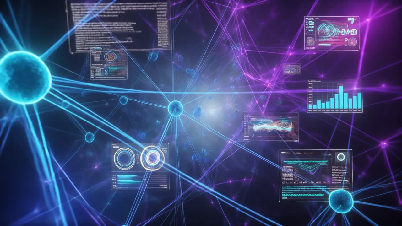 Abstract Digital Network with Data Visualization and AI Interfaces