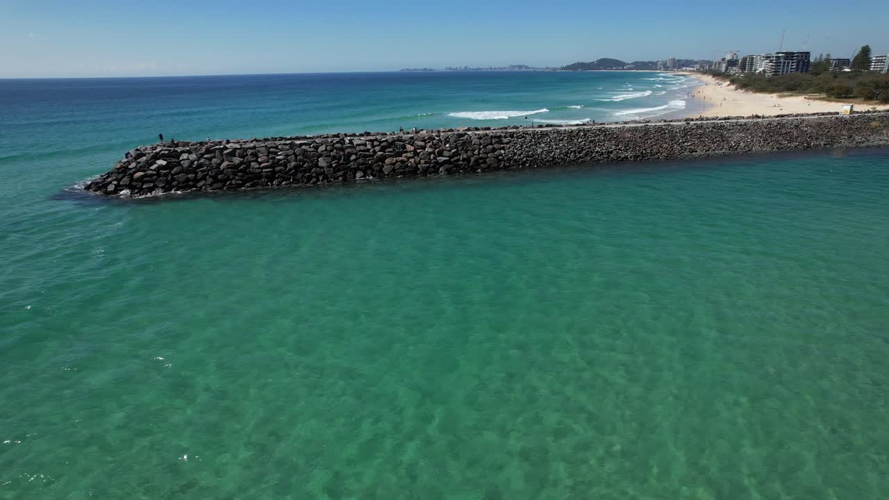 Tallebudgera Creek Seawalls With Palm Beach In The Background On The Gold Coast, Queensland, Australia. Aerial Shot