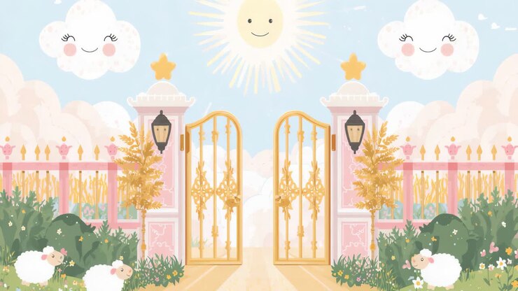 Whimsical Heaven Gates with Sheep