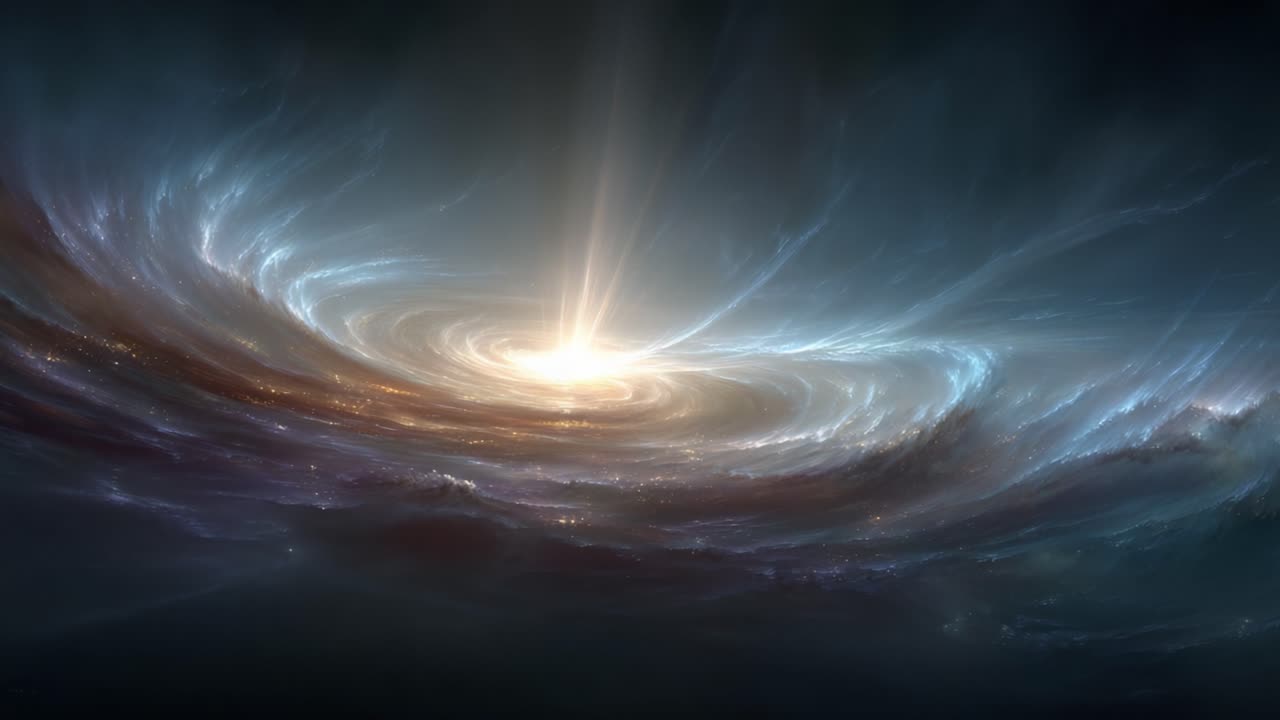 A breathtaking view of a swirling cosmic phenomenon, showcasing vibrant colors and intricate patterns as light radiates from a central source in the vast expanse of the universe