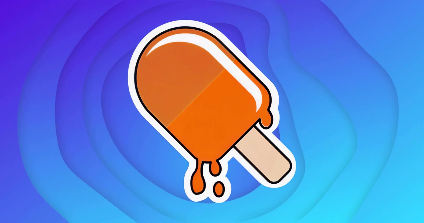 Stylized melting popsicle icon appearing over blue-purple gradient, shifting hues in endless loop