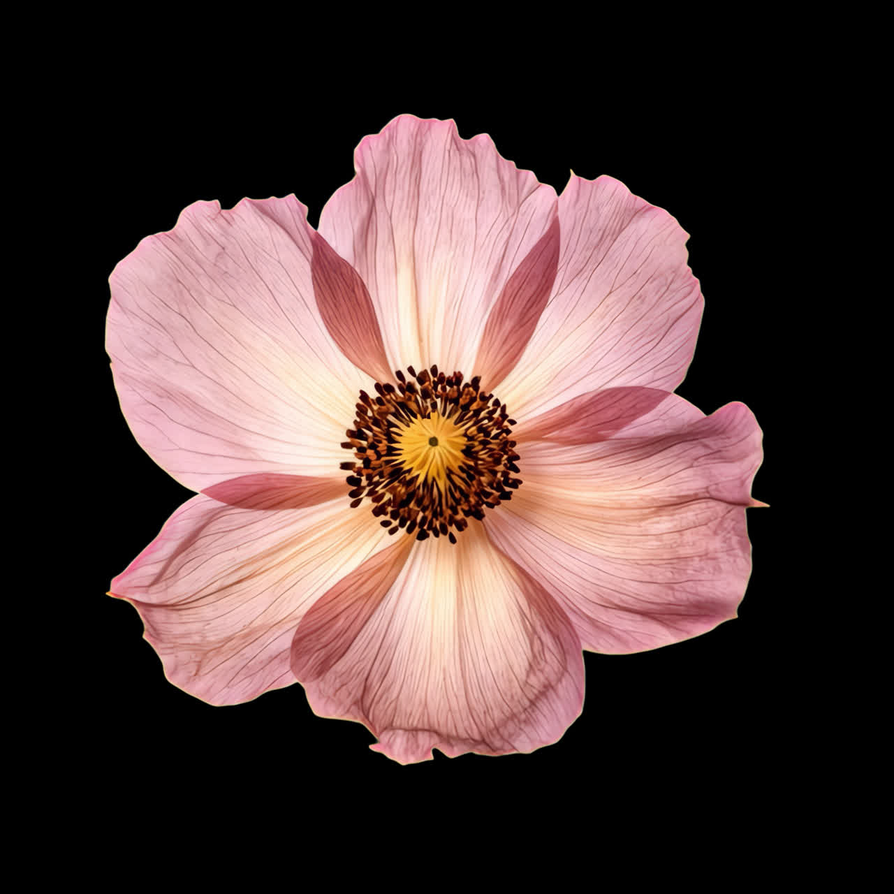 Pink dry flower animation isolated asset, transparent 4K video, alpha channel, ProRes 4444