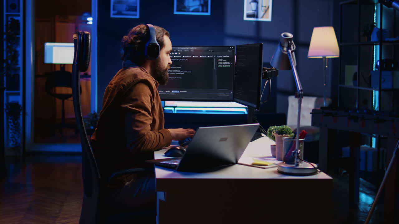 desarrollador escribiendo código en la oficina en casa para desarrollar una aplicación de software