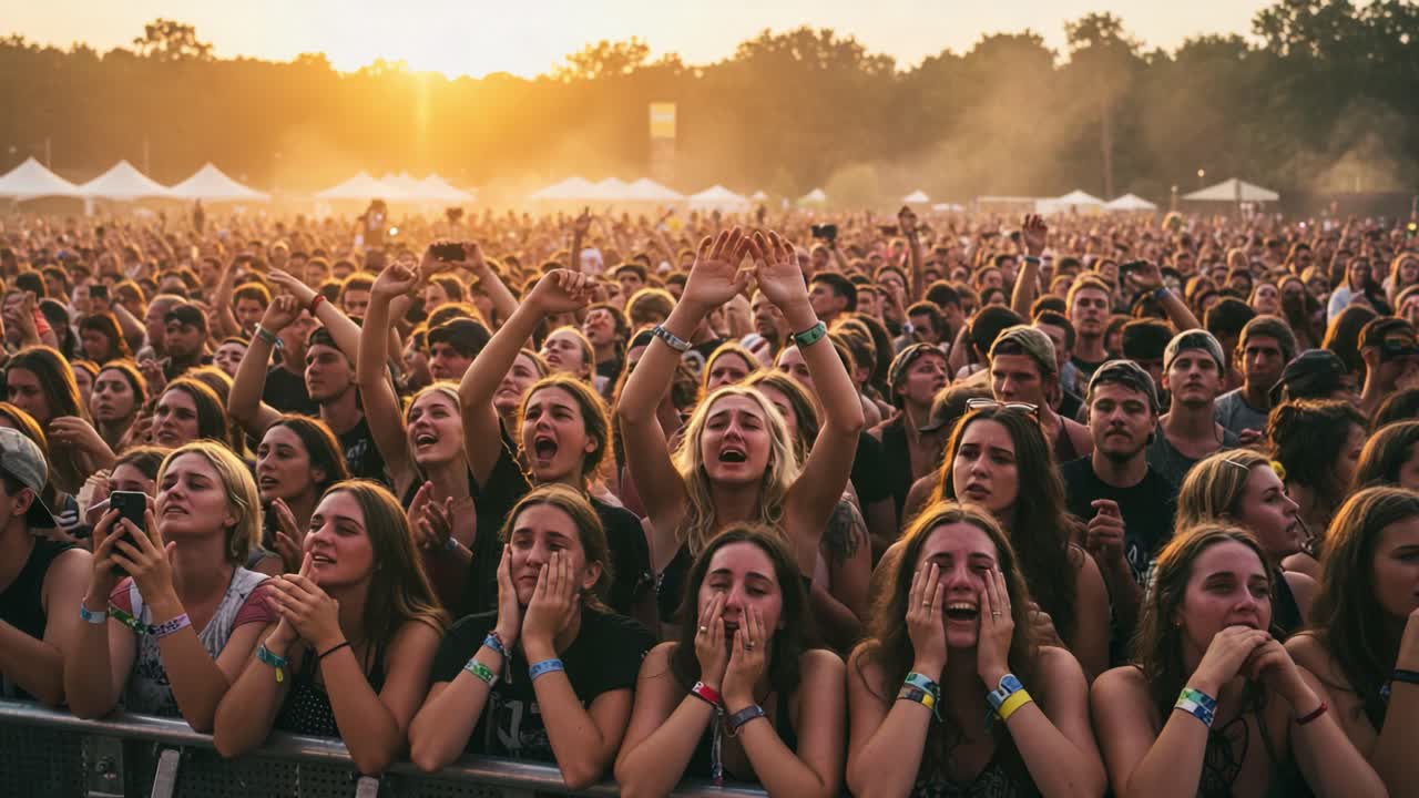 A Thrilling Sunrise at the Concert: Captivated Fans Experience the Electric Energy of Live Music, Embracing the Atmosphere of Excitement and Anticipation