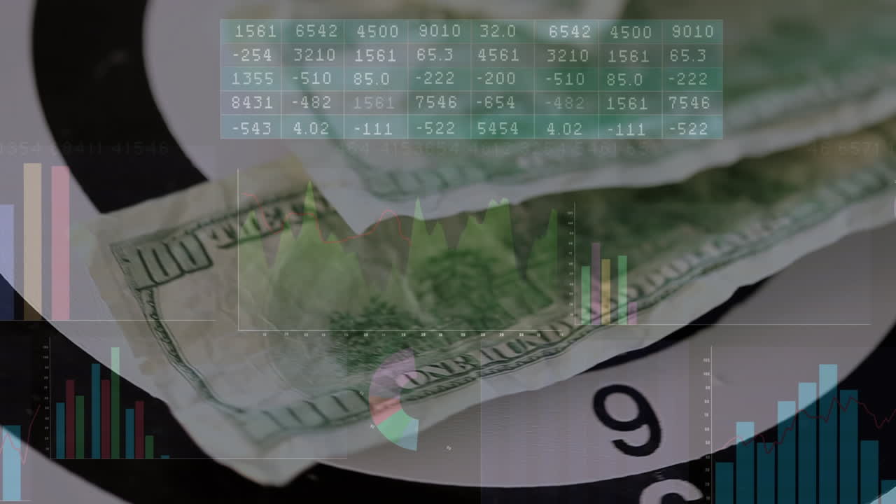 animação do processamento de dados sobre notas de banco