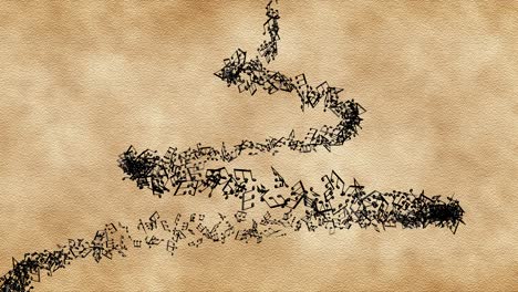 musical notes in vertical vortex on the old paper background