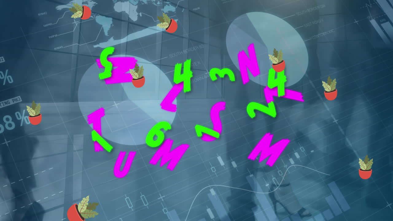 animación del procesamiento de datos sobre cartas y personas en la ciudad.