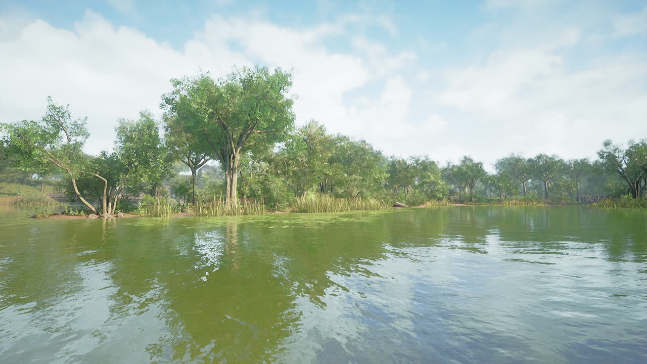 호수 를 가진 도시 공원 의 풍경