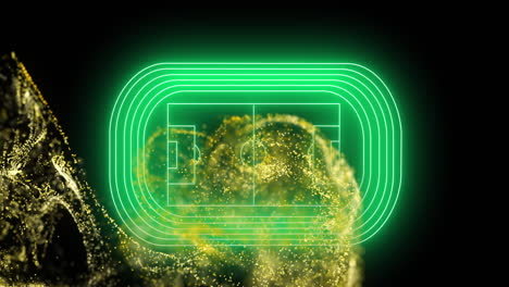 animación de onda digital amarilla sobre el diseño del campo de fútbol verde neón contra fondo negro