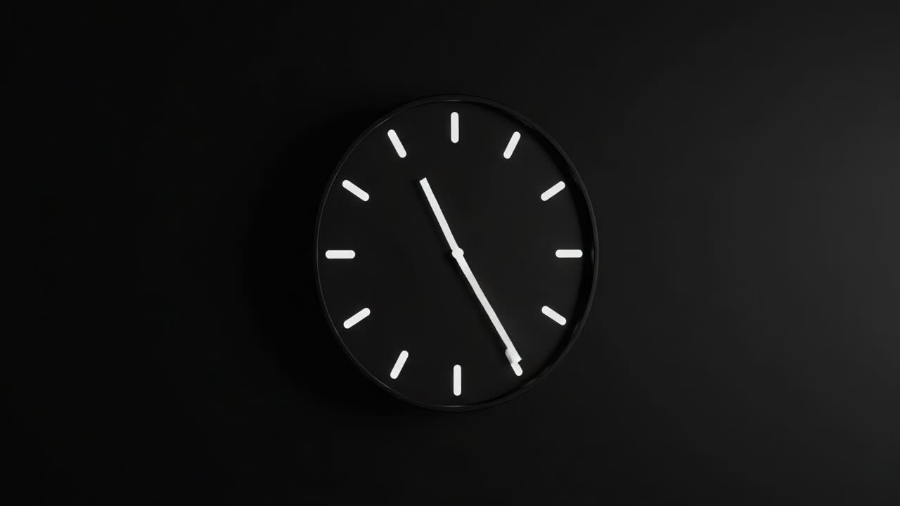 An Artistic Representation of Time Passage Shown Through a Minimalistic Black Wall Clock Displaying Different Angles of the Clock Hands