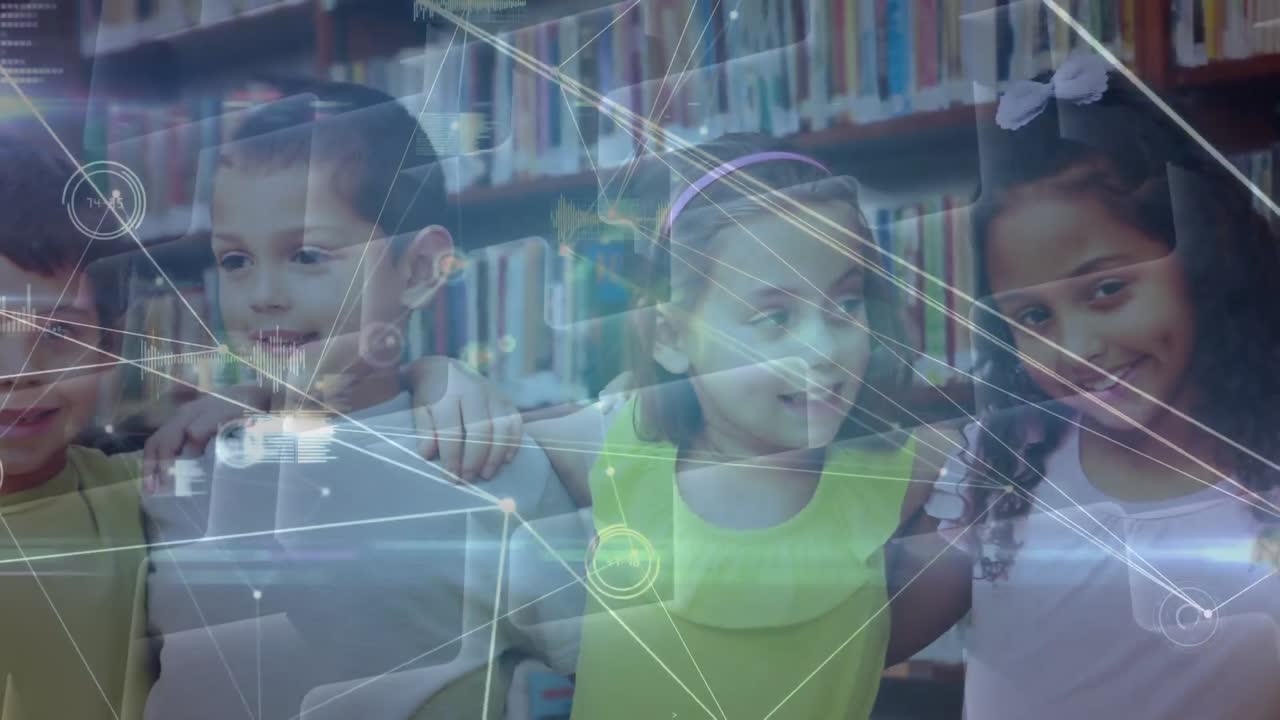 animación de la red de conexiones entre diversos escolares en la biblioteca