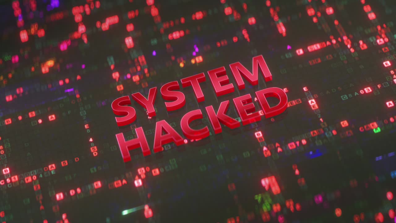 System hacked warning and damaged digital code seamless loop 3D render animation