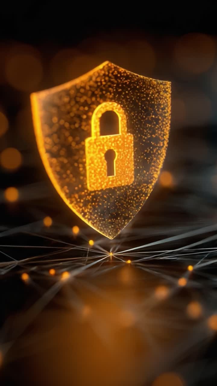 A Captivating Visual Representation of Cybersecurity: Illuminated Shield with Lock Symbol on Digital Network Background Emphasizing Data Protection and Safety