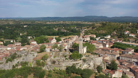 Saint-Ambroix-sacrificial-altar-Dugas-Rock-church-old-castle-ruins-aerial-shot