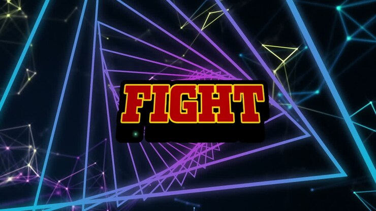 Animazione del testo 'Fight' su forme su sfondo nero