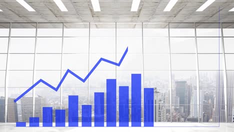 animación del procesamiento de datos financieros sobre el paisaje urbano