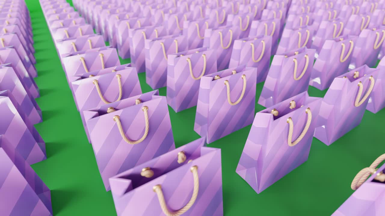 animación dinámica de bolsas de regalos púrpuras concepto global del mercado de regalos