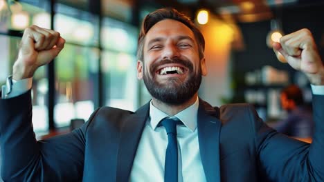 a happy and successful businessman celebrating a victory