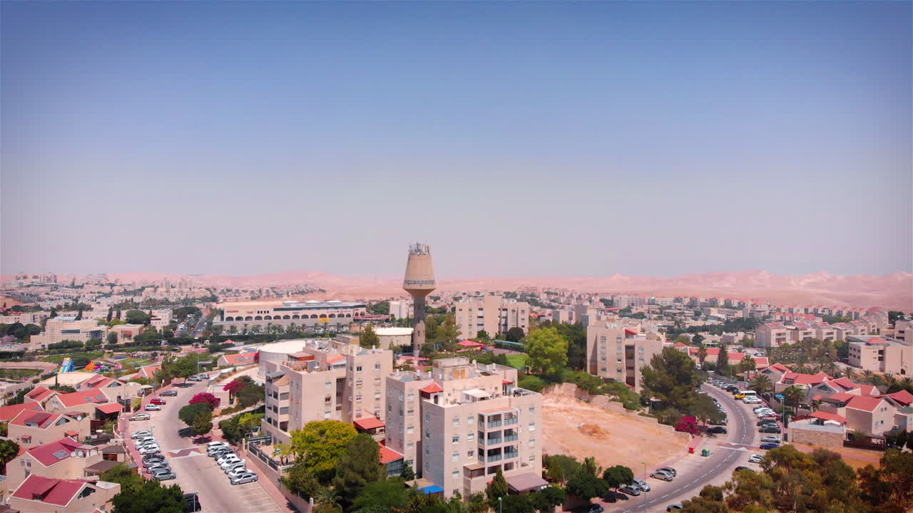 Water Tower in desert City Aerial view