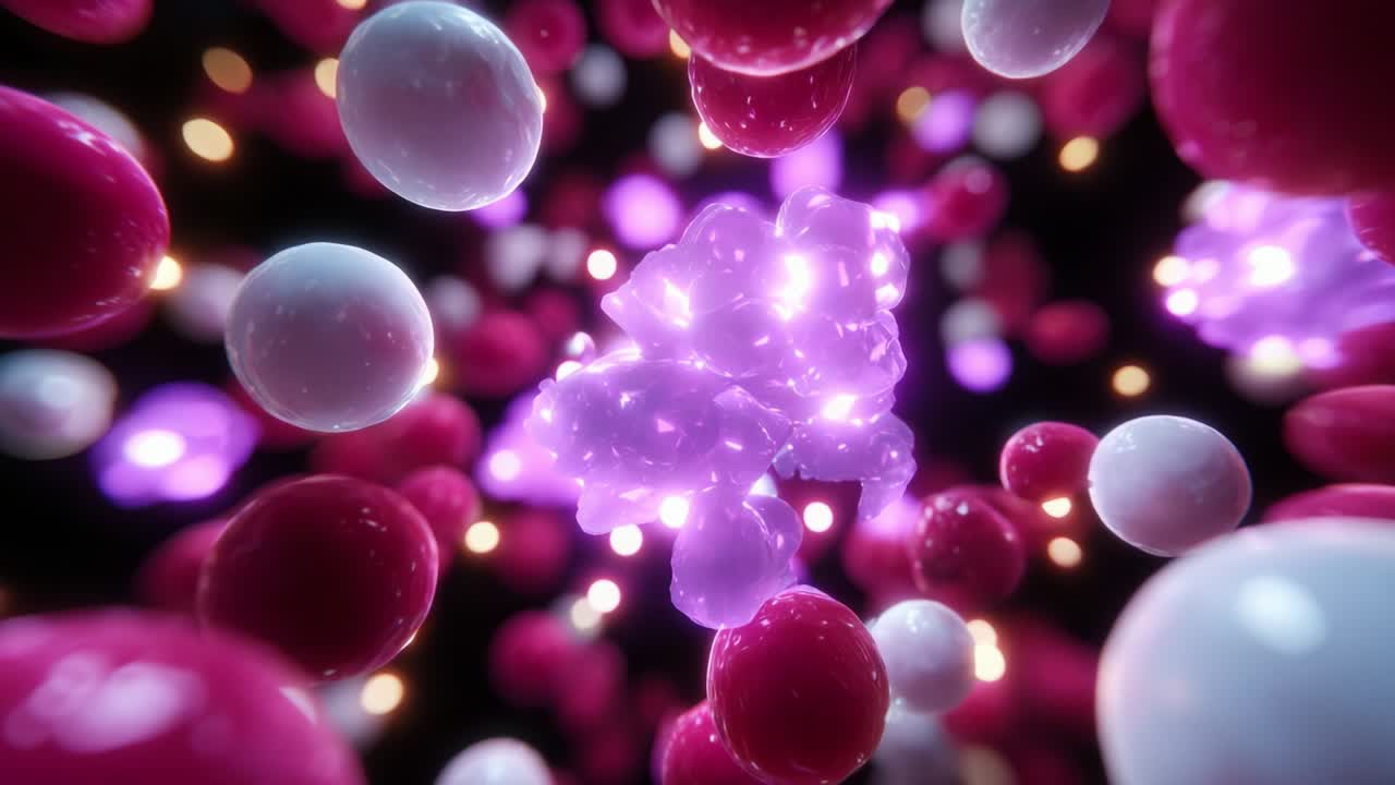 A Mesmerizing Visual Exploration of Colorful Molecules and Particles Engaging in Dynamic Interaction, Showcasing Intricate Designs and Luminous Effects, Capturing the Essence of Molecular Activity