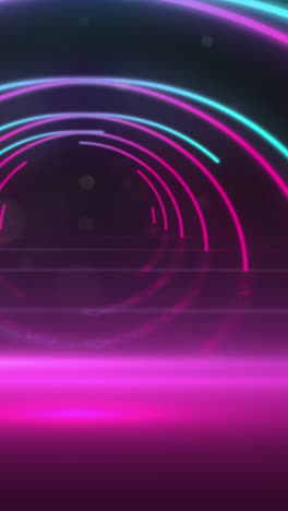 animation of tunnel made of neon circles on black background