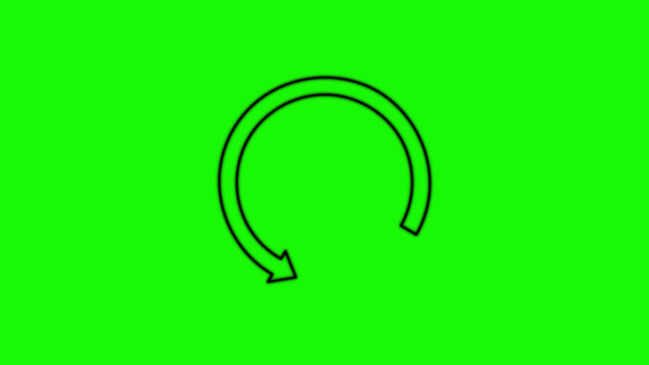 Black outlined arrow smoothly rotates clockwise on vivid green, looped animation, flat vector style
