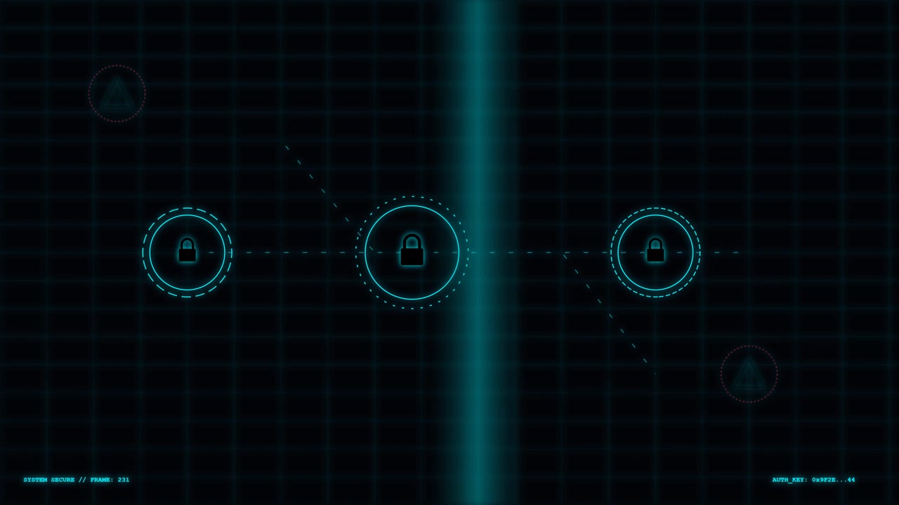 Digital Security Interface with Scanning Light and Lock Icons