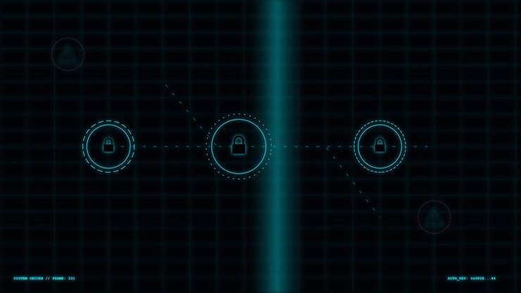 Digital Security Interface with Scanning Light and Lock Icons