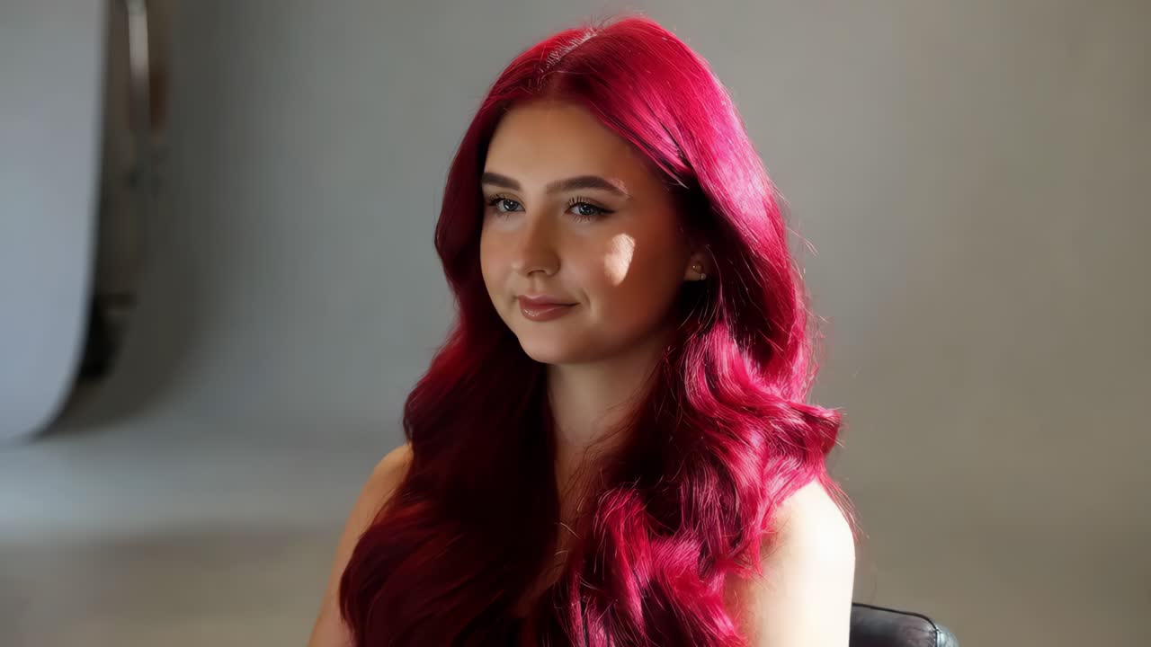 활기찬 빨간 머리카락을 가진 여자