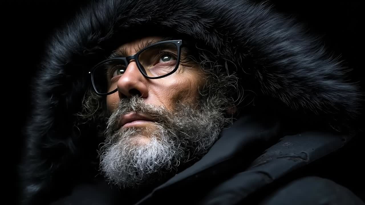 A man with a long beard wearing a fur hat and glasses