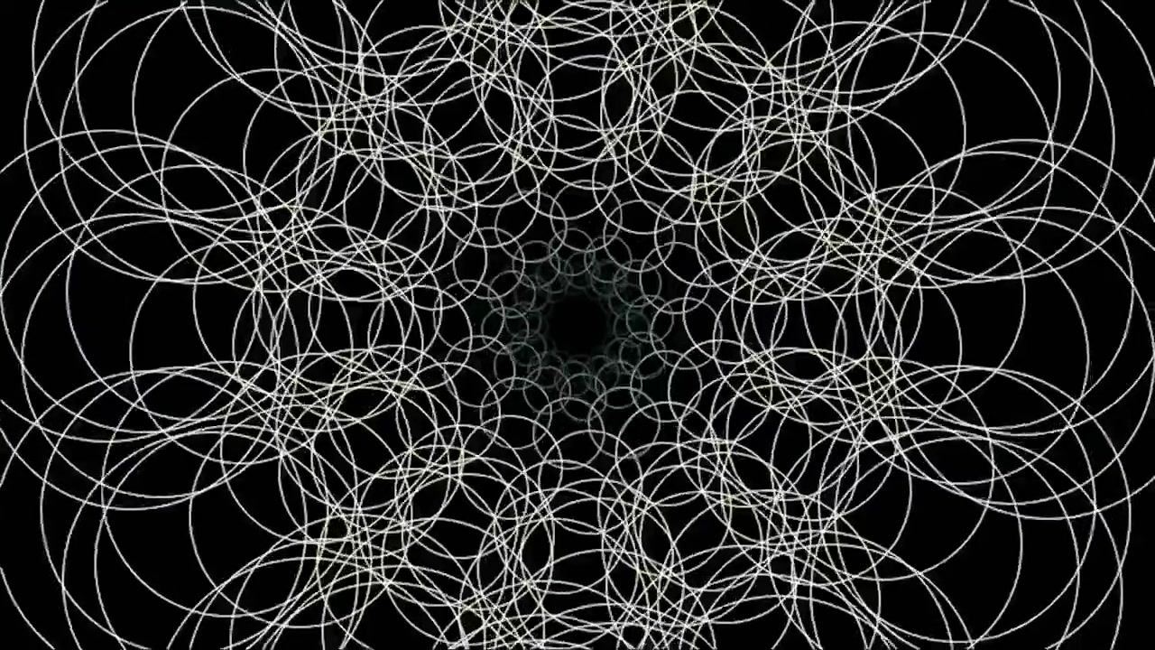 Animazione geometrica astratta di cerchi bianchi pulsanti su sfondo nero