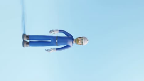 3d animation of a white male worker in a blue jumpsuit waving his hand